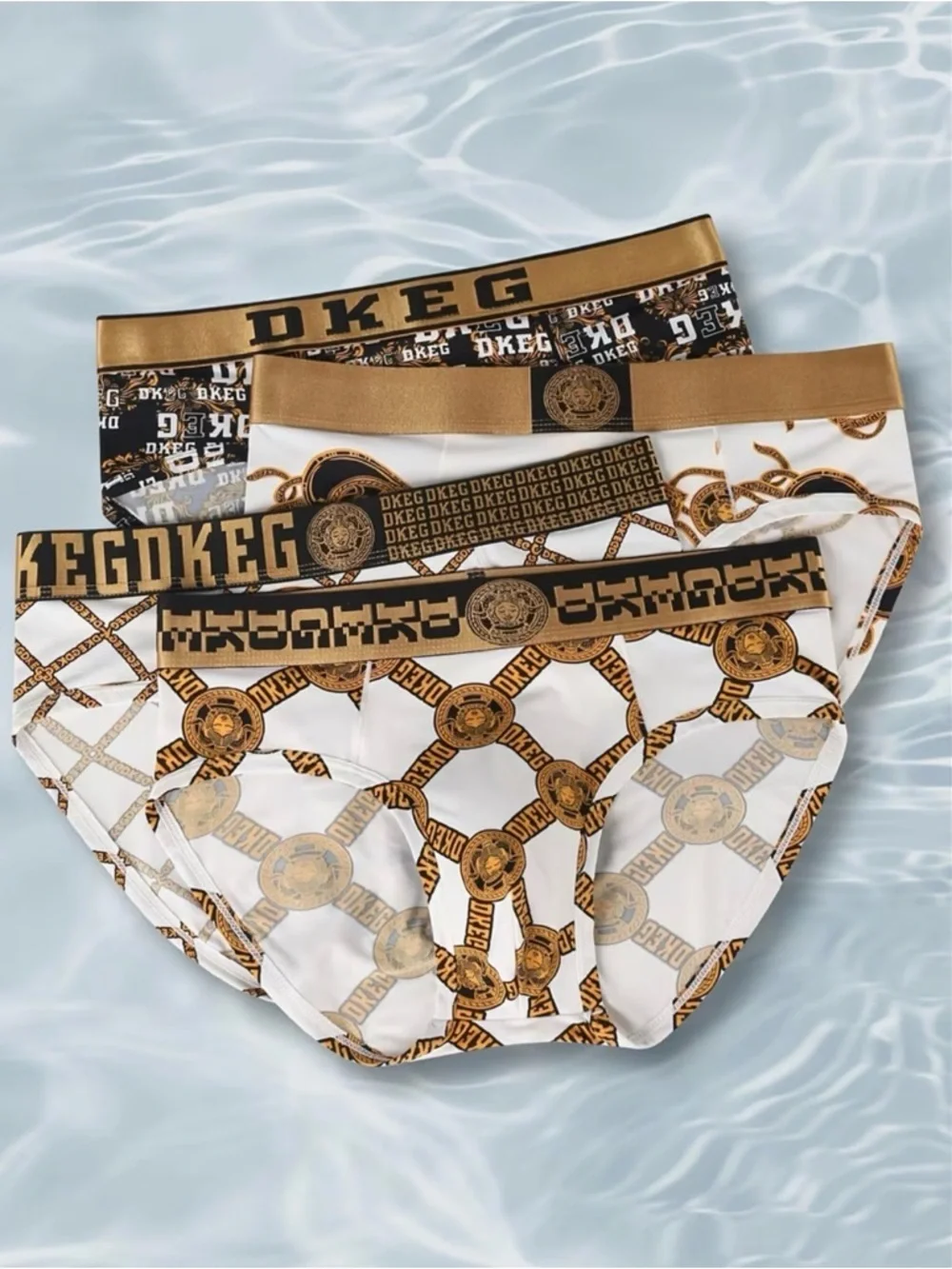 DKeg Gold & White Baroque Print Briefs - 4-Pack